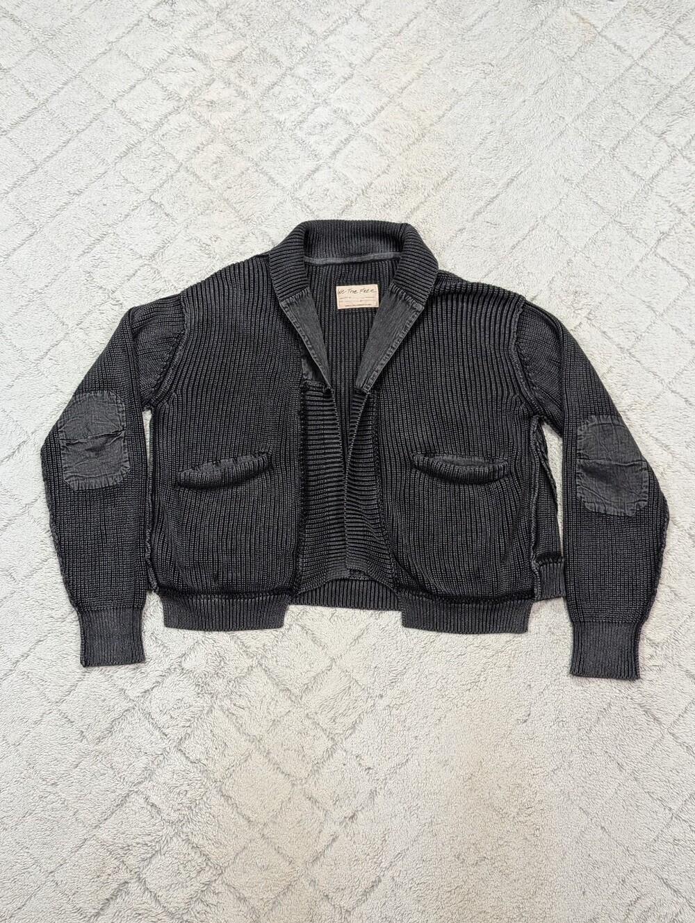 Free People Sweater Womens L Black We The Free Worn Thru Surplus Cardigan Moto